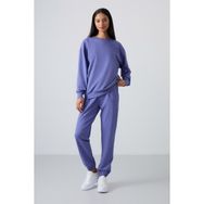 Tommy Life 95287 Melanj O Yaka Oversize Lastik Paça Eflatun Kadın Eşofman Takımı