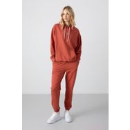 Tommy Life 95288 Kapüşonlu Kanguru Cep Oversize Lastik Paça Tarçın Kadın Eşofman Takımı