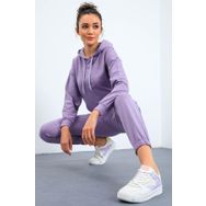 Tommy Life 95288 Melanj Kapüşonlu Kanguru Cep Oversize Lastik Paça Eflatun Kadın Eşofman Takımı