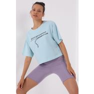 Tommy Life 97135 Açık Mavi Yazı Baskılı Kısa Oversize O Yaka Kadın T-shirt