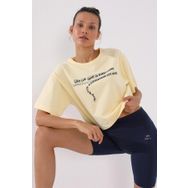 Tommy Life 97135 Açık Sarı Yazı Baskılı Kısa Oversize O Yaka Kadın T-shirt
