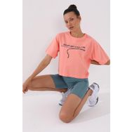 Tommy Life 97135 Kadın Mercan Yazı Baskılı Kısa Oversize O Yaka T-shirt