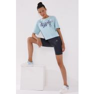 Tommy Life 97136 Açık Mavi Asimetrik Yazı Baskılı Oversize O Yaka Kadın T-shirt