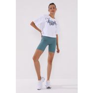 Tommy Life 97136 Beyaz Kadın Asimetrik Yazı Baskılı Oversize O Yaka T-Shirt