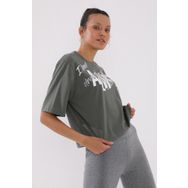 Tommy Life 97136 Kadın Çağla Asimetrik Yazı Baskılı Oversize O Yaka T-shirt