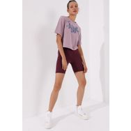 Tommy Life 97136 Kadın Gül Kurusu Asimetrik Yazı Baskılı Oversize O Yaka T-shirt