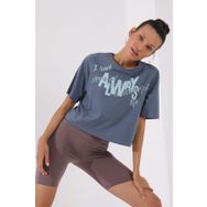 Tommy Life 97136 Petrol Kadın Asimetrik Yazı Baskılı Oversize O Yaka T-Shirt