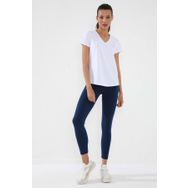 Tommy Life 97145 Beyaz Basic Kısa Kol Standart Kalıp V Yaka Kadın T-shirt