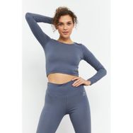Tommy Life 97150 Uzun Kollu Dar Kalıp O Yaka Petrol Kadın Crop Top