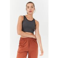 Tommy Life 97160 Antrasıt Kadın Basic Sıfır Kol Dar Kalıp U Yaka Crop Top Bluz