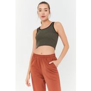Tommy Life 97160 Haki Basic Sıfır Kol Dar Kalıp U Yaka Crop Top Kadın Atlet