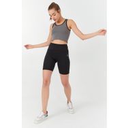 Tommy Life 97162 Basic Sıfır Kol Dar Kalıp U Yaka Gri Kadın Crop Top