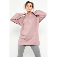Tommy Life 97163 Gül Kurusu Kadın Balon Kol Yazı Nakışlı Oversize Tunik Sweatshirt