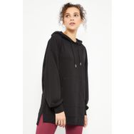 Tommy Life 97163 Siyah Balon Kol Yazı Nakışlı Oversize Tunik Kadın Sweatshirt