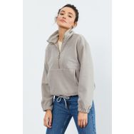 Tommy Life 97171 Koyu Bej Yarım Fermuar Etek Ucu Büzgülü Oversize Polar Kadın Sweatshirt