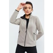 Tommy Life 97173 Koyu Bej Kadın Dik Yaka Fermuarlı Rahat Form Polar Sweatshirt