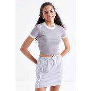 Tommy Life 97200 Basic Kol Detaylı O Yaka Gri Kadın Crop Top T-Shirt