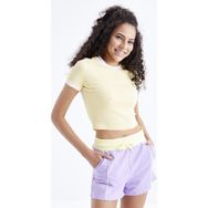 Tommy Life 97200 Basic Kol Detaylı O Yaka Sarı Kadın Crop Top T-Shirt