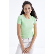 Tommy Life 97202 Basic Kısa Kol O Yaka Fıstık Yeşil Kadın T-Shirt