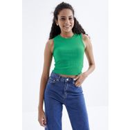 Tommy Life 97204 Yeşil Basic Kolsuz O Yaka Kadın Crop Top Bluz
