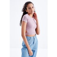 Tommy Life 97207 Basic Yanı Pencereli O Yaka Gül Kurusu Kadın Crop Top T-Shirt