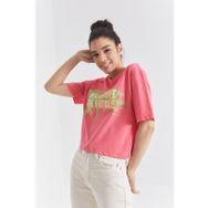 Tommy Life 97212 Renkli Yazı Baskılı O Yaka Rose Kadın Oversize T-Shirt