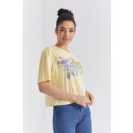 Tommy Life 97212 Renkli Yazı Baskılı O Yaka Sarı Kadın Oversize T-Shirt