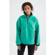 Tommy Life 97236 Deniz Yeşili Yarım Fermuar Etek Ucu Büzgülü Dik Yaka Oversize Kadın Polar Sweatshirt