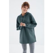 Tommy Life 97242 Kadın Orman Yeşili Reglan Kol Basic Kapüşonlu Oversize Tunik