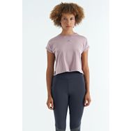 Tommy Life 97262 Gül Kurusu Logo Baskılı O Yaka Düşük Kol Oversize Kadın Crop T-Shirt