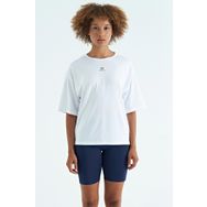 Tommy Life 97263 Beyaz O Yaka Baskı Detaylı Oversize Kısa Kol Kadın T-Shirt