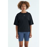 Tommy Life 97263 Siyah O Yaka Baskı Detaylı Oversize Kısa Kol Kadın T-Shirt