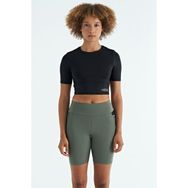 Tommy Life 97265 Siyah Sırt Dekolteli Standart Kalıp O Yaka Kadın Crop T-Shirt