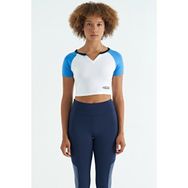 Tommy Life 97270 Beyaz Renk Bloklu Logo Baskılı O Yaka Dar Kalıp Kadın Crop T-Shirt