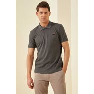 Tommylife 87748 Koyu Gri Basic Logolu Standart Kalıp Triko Polo Yaka Erkek T-Shirt