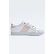 Tommylife 89202 Beyaz Pembe Bağcıklı Şerit Detaylı Suni Deri Kadın Spor Ayakkabı