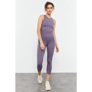 Tommylife 95284 Petrol Yüksek Bel Kapri-Crop Atlet Slim Fit Kadın Tayt Takım