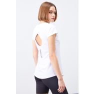 Tommylife 97101 Sırt Pencereli Kısa Kol Standart Kalıp O Yaka Beyaz Kadın T-shirt