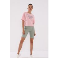 Tommylife 97136 Asimetrik Yazı Baskılı Oversize O Yaka Pembe Kadın T-shirt