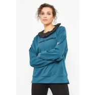 Tommylife 97161 Zümrüt Kadın Büzgülü Deri Detaylı Kanguru Cep Kadın Oversize Sweatshirt
