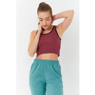 Tommylife 97162 Bordo Kadın Basic Sıfır Kol Dar Kalıp U Yaka Crop Top Bluz