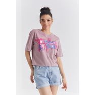 Tommylife 97212 Gül Kurusu Renkli Yazı Baskılı O Yaka Oversize Kadın T-shirt