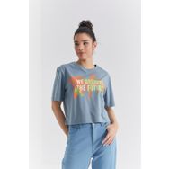 Tommylife 97212 Mint Yeşili Renkli Yazı Baskılı O Yaka Oversize Kadın T-Shirt