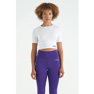 Tommylife 97265 Beyaz Sırt Dekolteli Standart Kalıp O Yaka Kadın Crop T-Shirt
