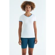 Tommylife 97268 Beyaz V Yaka Standart Kalıp Kısa Kol Kadın Spor T-shirt