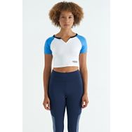 Tommylife 97270 Beyaz Renk Bloklu Logo Baskılı O Yaka Dar Kalıp Kadın Crop T-Shirt
