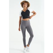 Tommylife 97270 Siyah Renk Bloklu Logo Baskılı O Yaka Dar Kalıp Crop Bayan T-Shirt