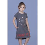 Toontoy I Want It All Baskılı Antrasit Melanj Kız Çocuk Elbise