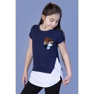 Toontoy Kids Kız Çocuk Göğsü Cepli Pul Nakışlı Tunik - 14 Yaş - Lacivert