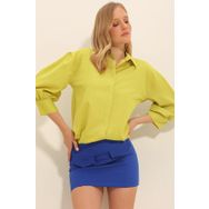 Trend Alaçatı Stili AL C-X9654Yağ Yeşili Kadın Gömlek